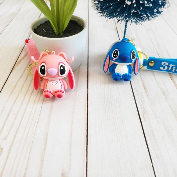 Pink Angel Stitch Keychains, Cute Keychain, Keychain with Wristlet - Picture 4 of 4